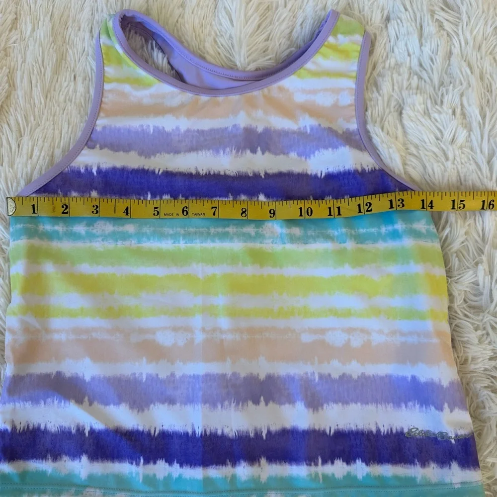 Eddie Bauer Girls Tankini Swimsuit Set Stripe Purple Green Size 14/16 NWOT